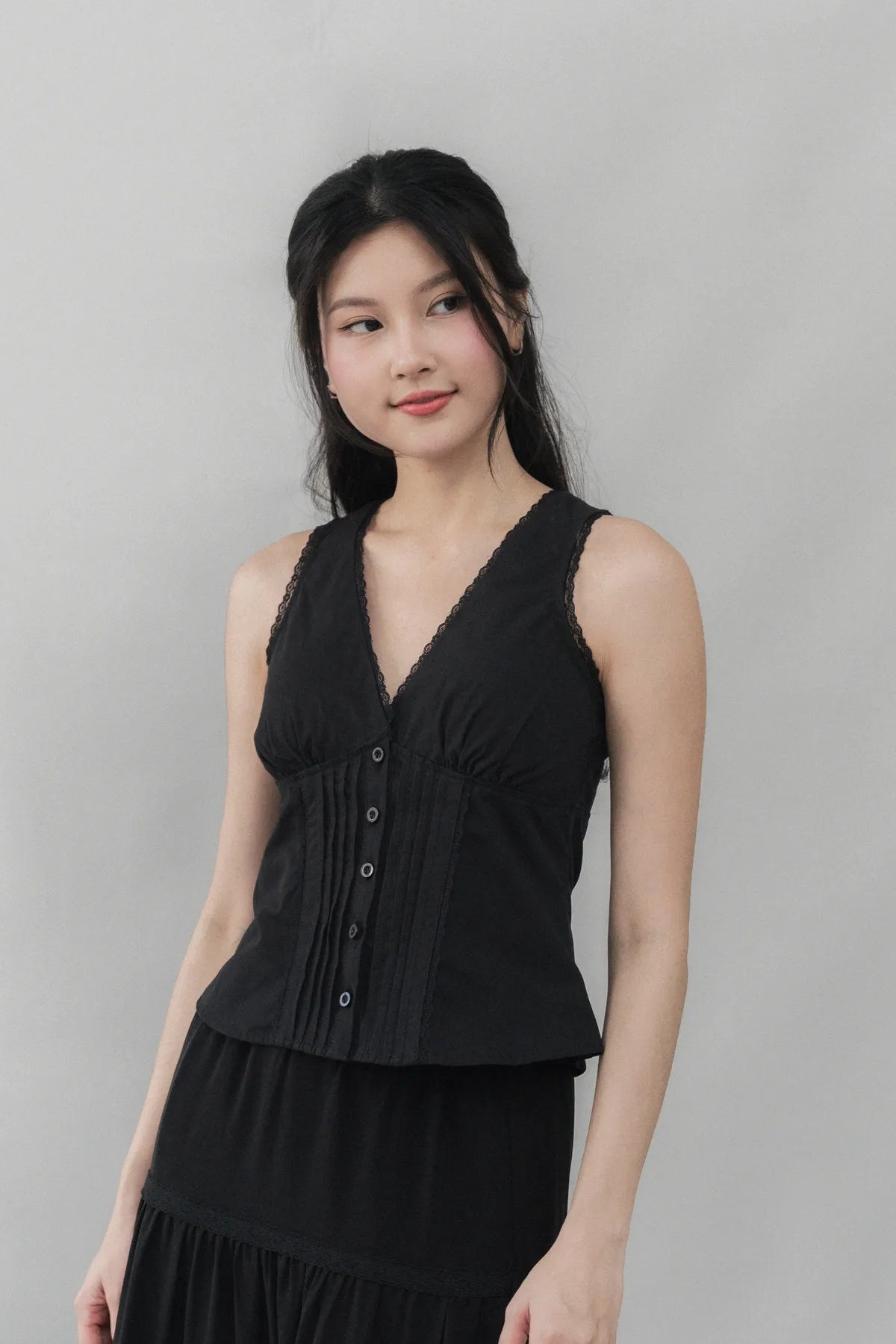 Evelyn Pintuck Lace Trim Padded Vest Top