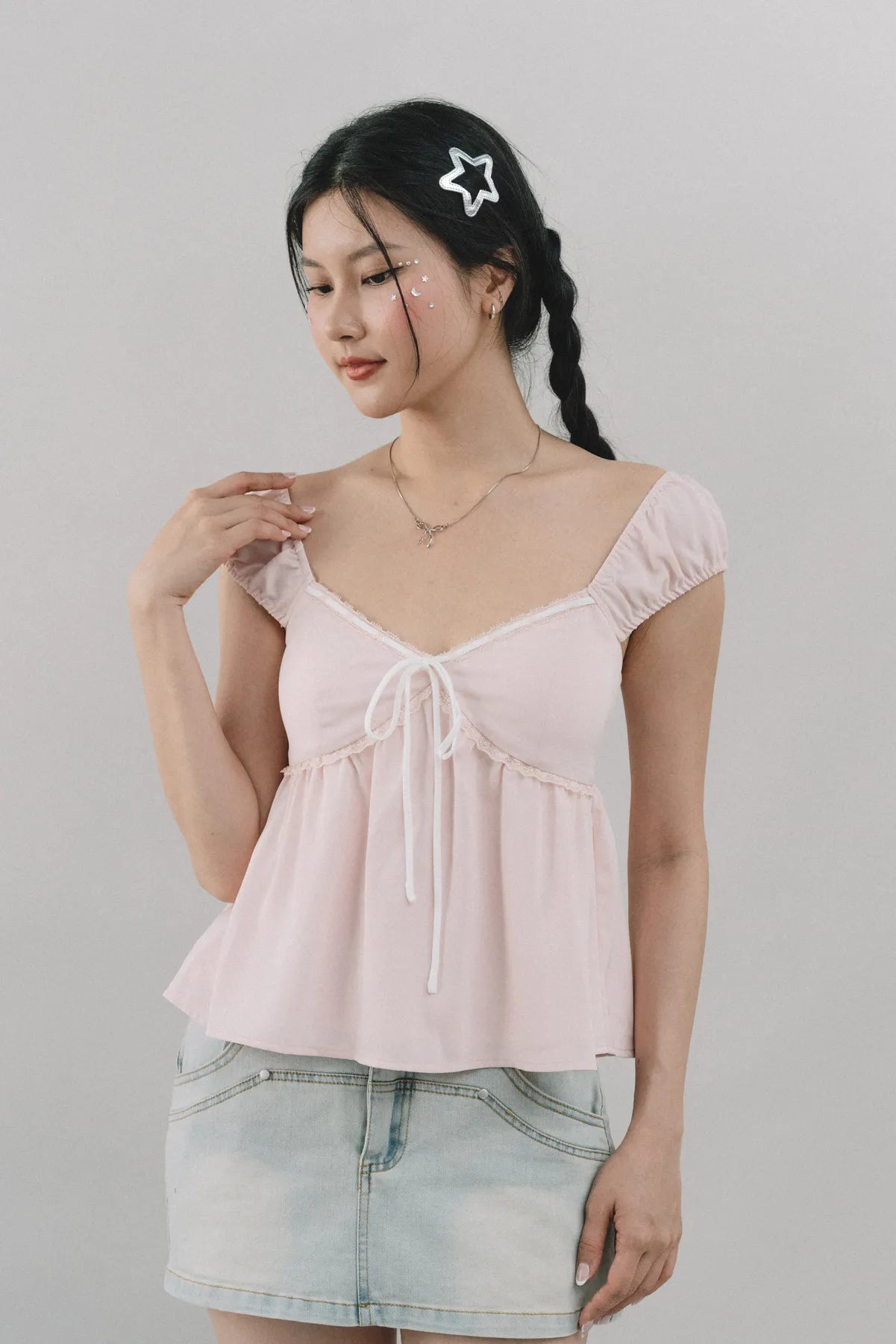 Polly Contrast Trim Padded Sleeved Top