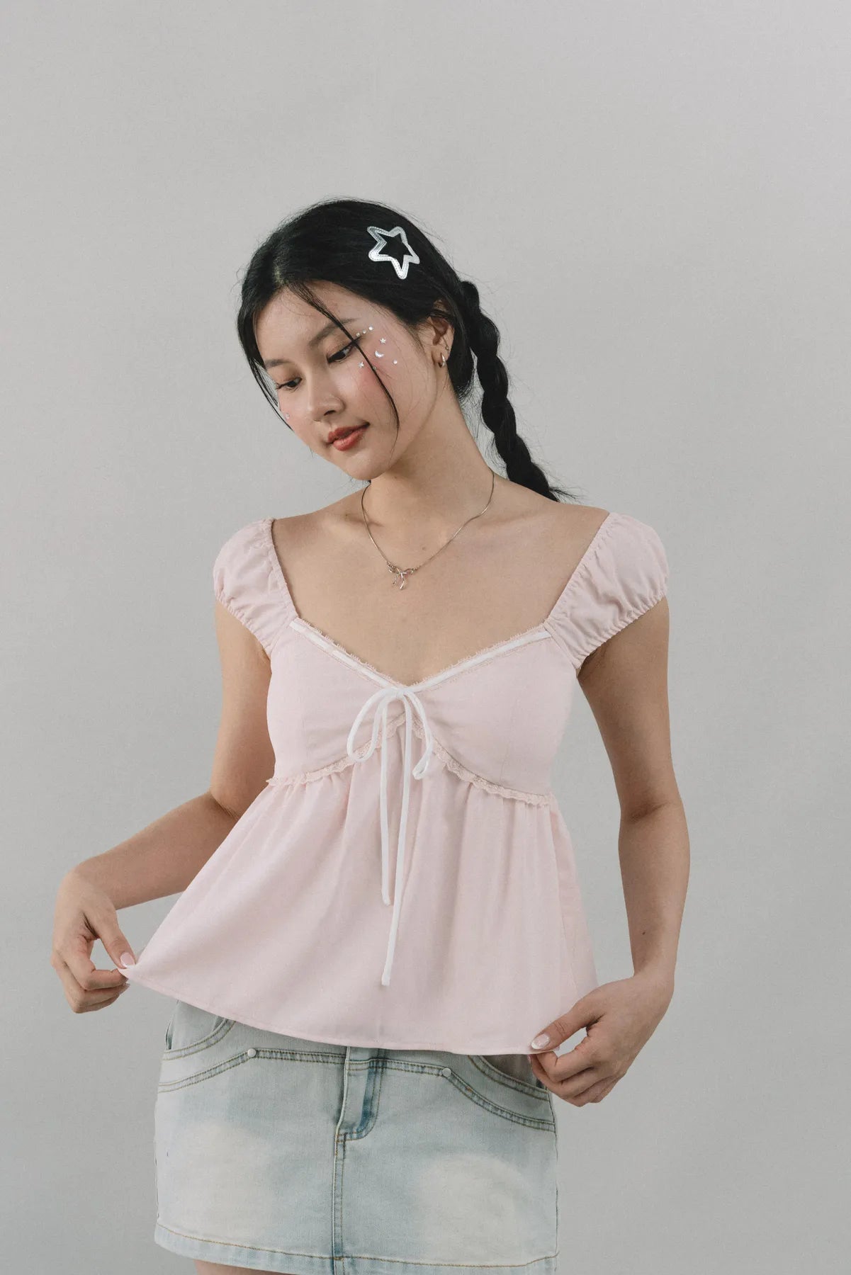 Polly Contrast Trim Padded Sleeved Top