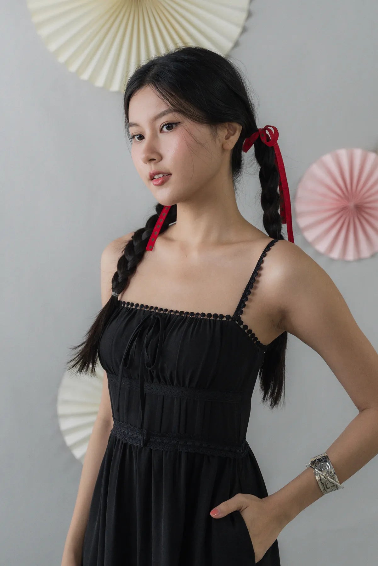 Elysia Ribbon Pintuck Padded Maxi Dress