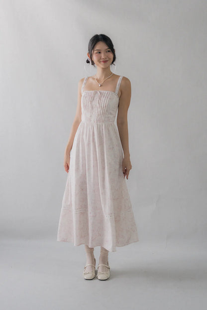 Ava Padded Pintuck Long Dress