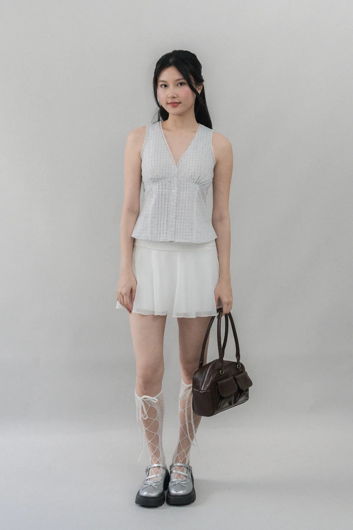 Evelyn Pintuck Lace Trim Padded Vest Top