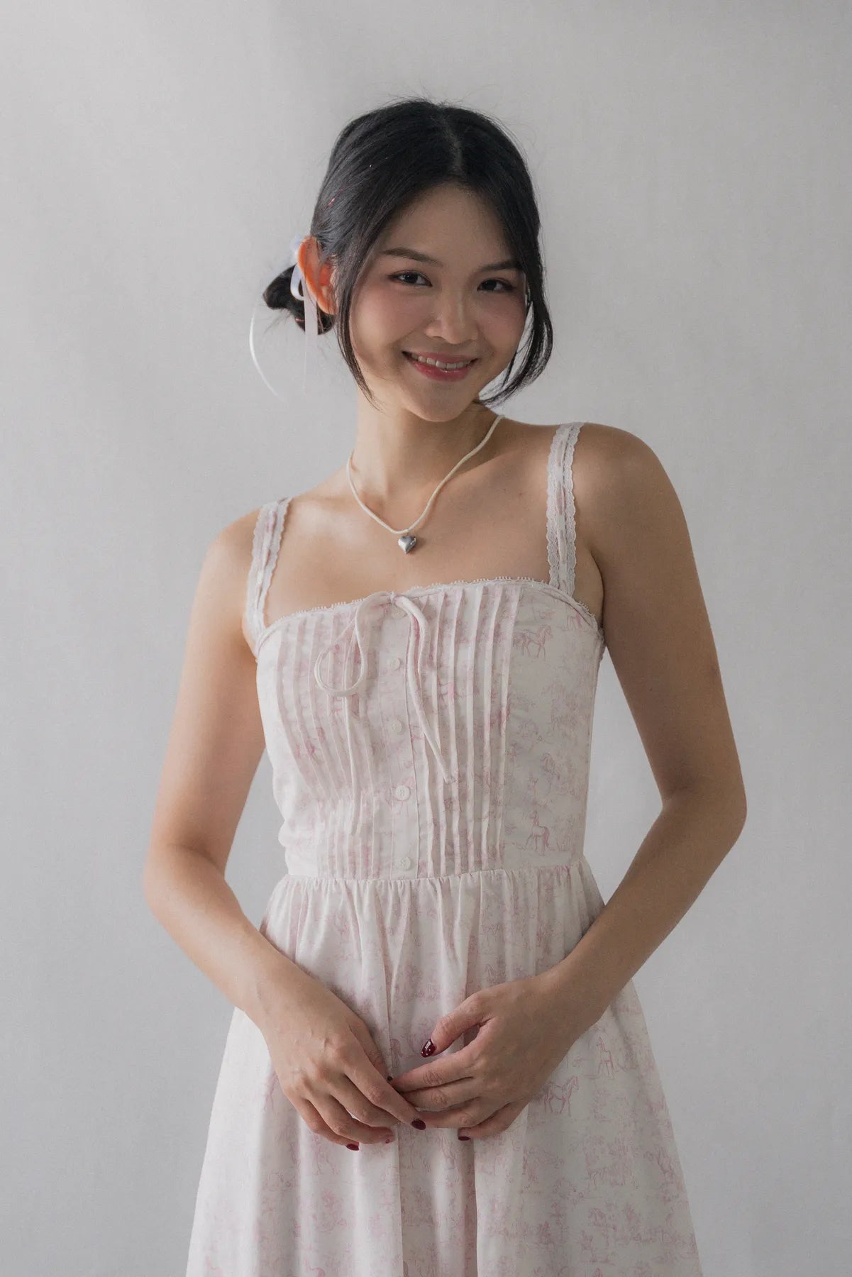 Ava Padded Pintuck Long Dress