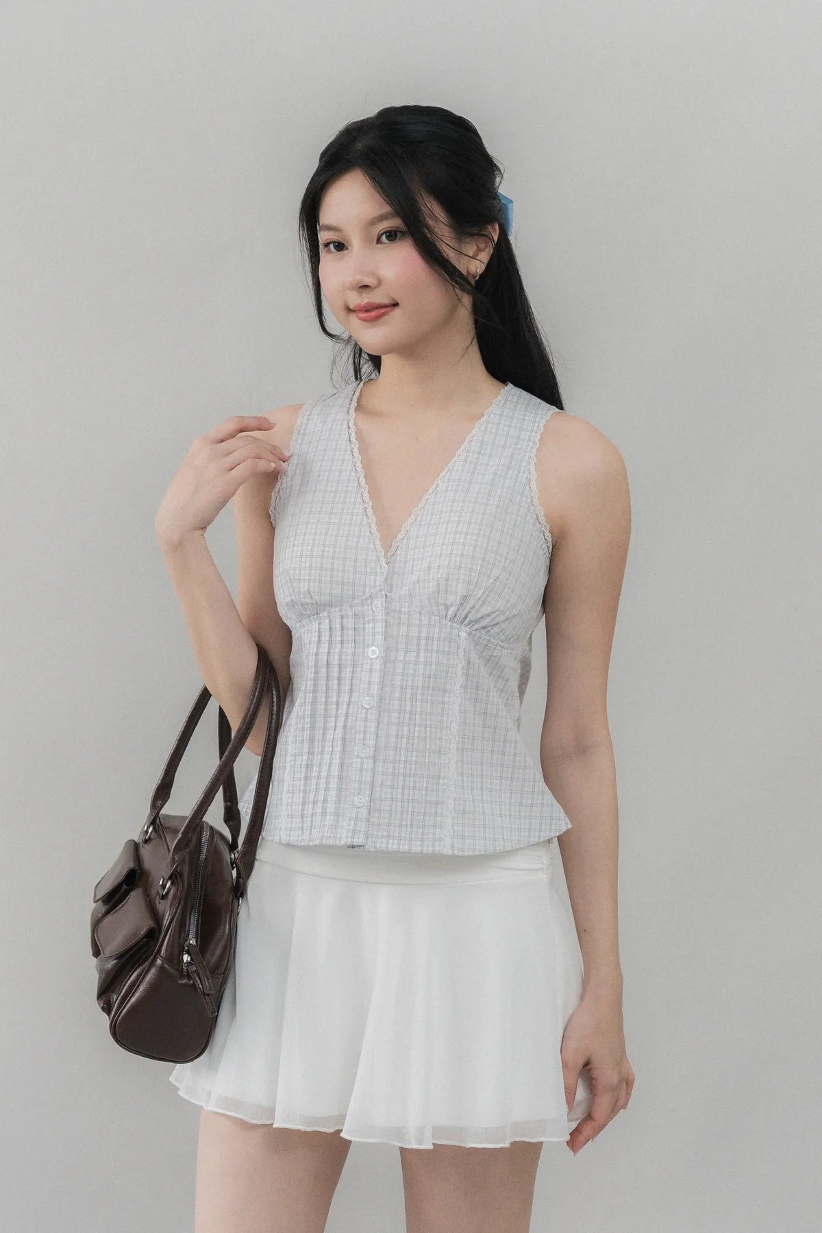 Evelyn Pintuck Lace Trim Padded Vest Top