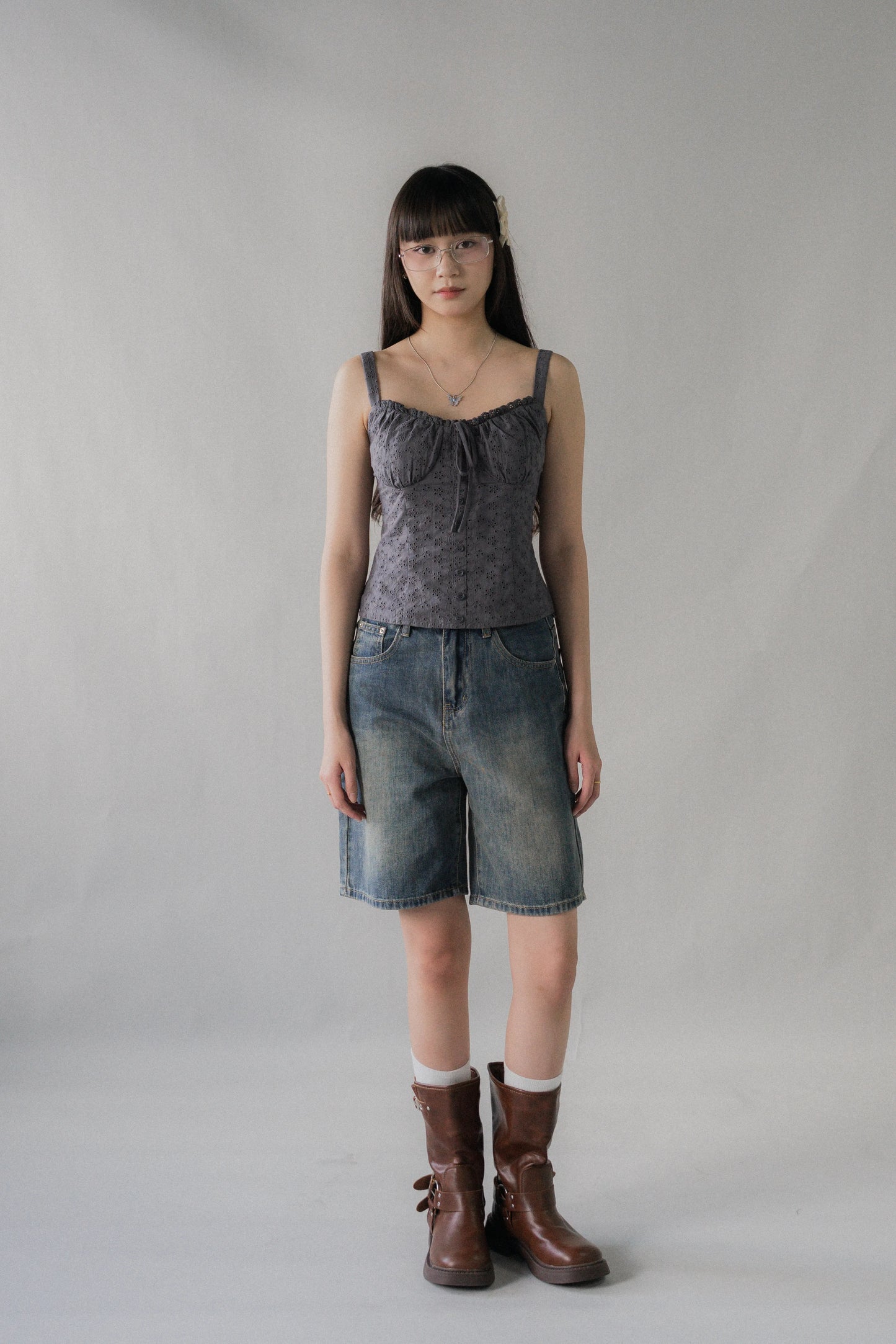 Sheralyn Eyelet Lace Trim Tank Top