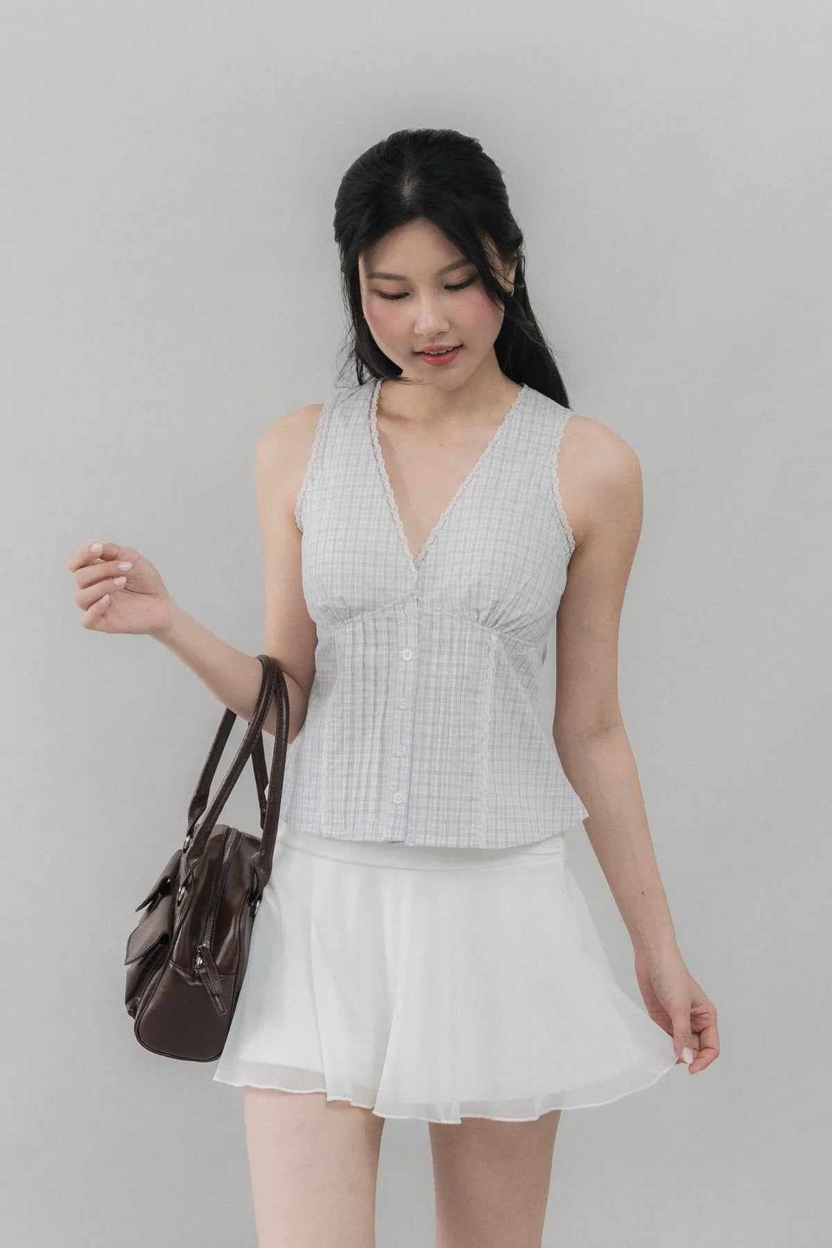 Evelyn Pintuck Lace Trim Padded Vest Top