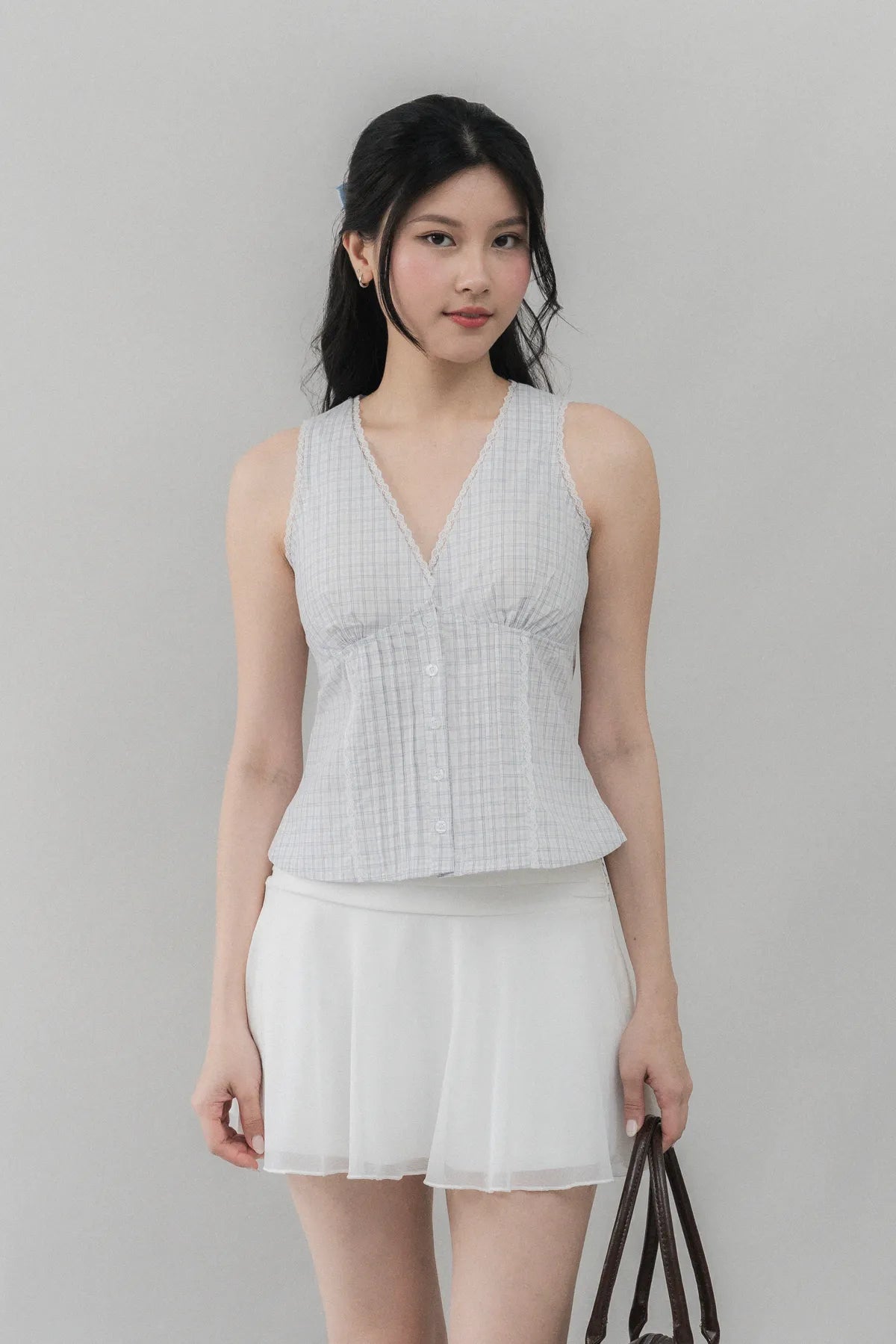 Evelyn Pintuck Lace Trim Padded Vest Top