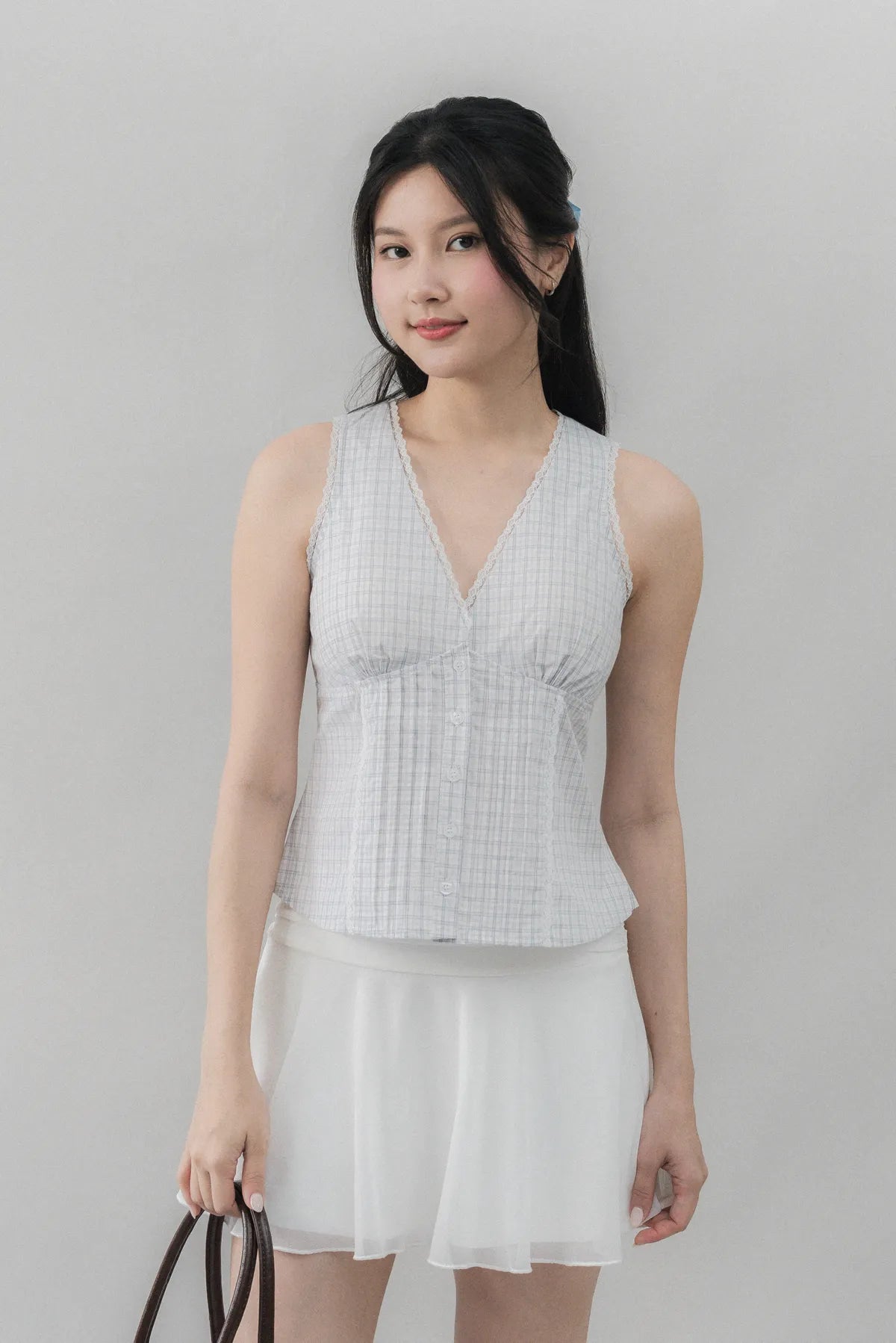Evelyn Pintuck Lace Trim Padded Vest Top