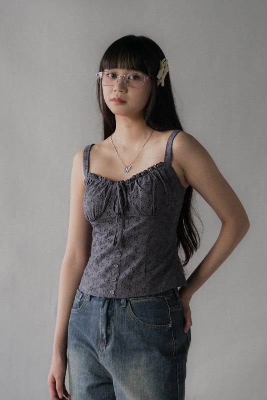 Sheralyn Eyelet Lace Trim Tank Top