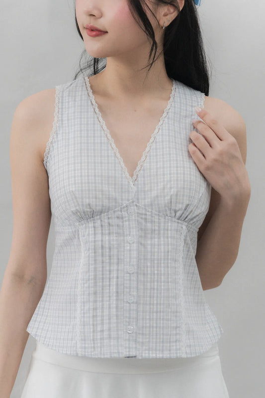 Evelyn Pintuck Lace Trim Padded Vest Top