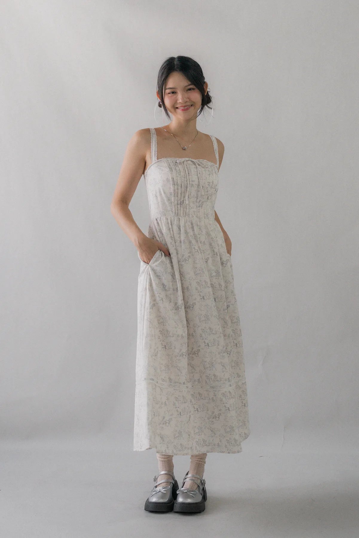 Ava Padded Pintuck Long Dress