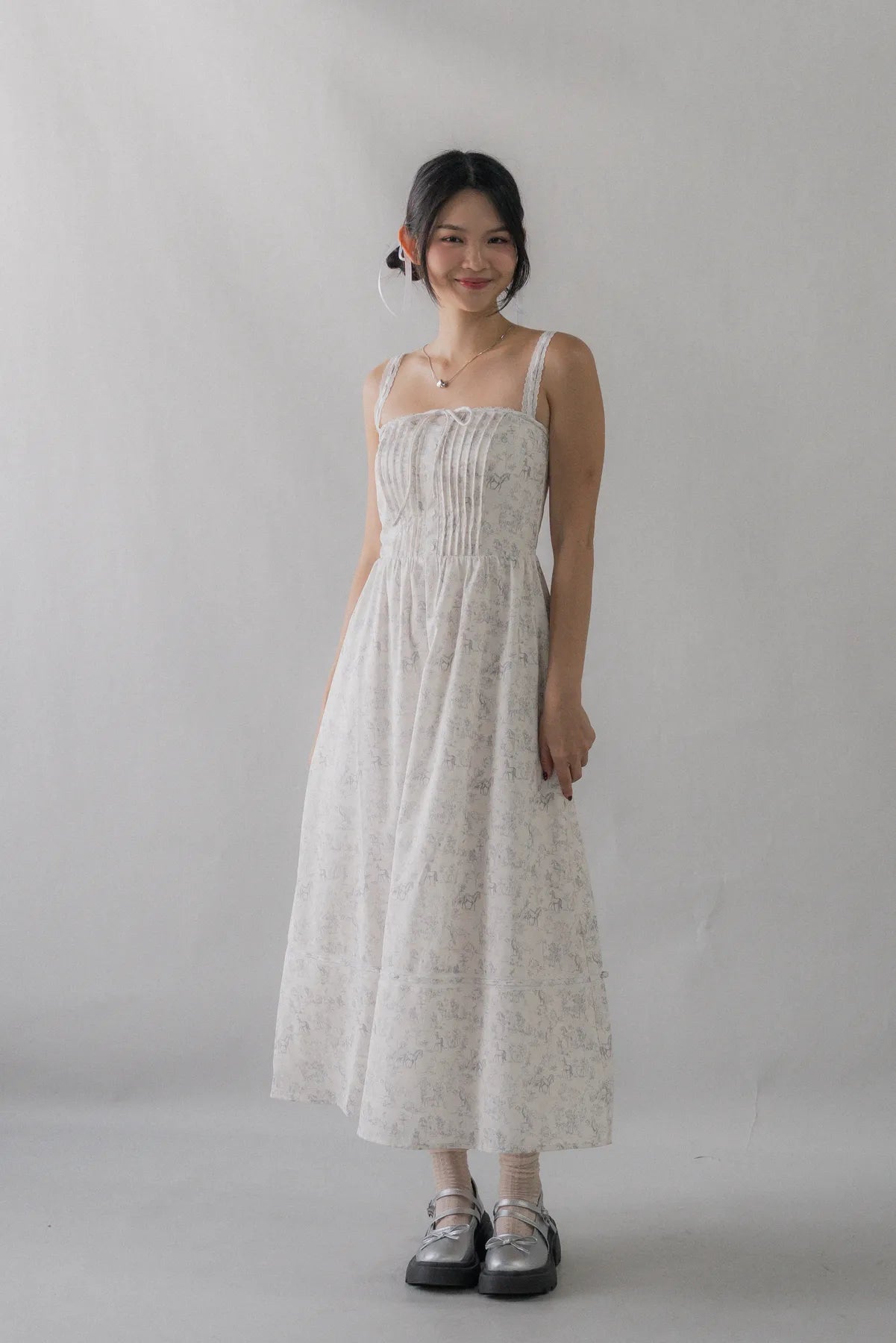 Ava Padded Pintuck Long Dress