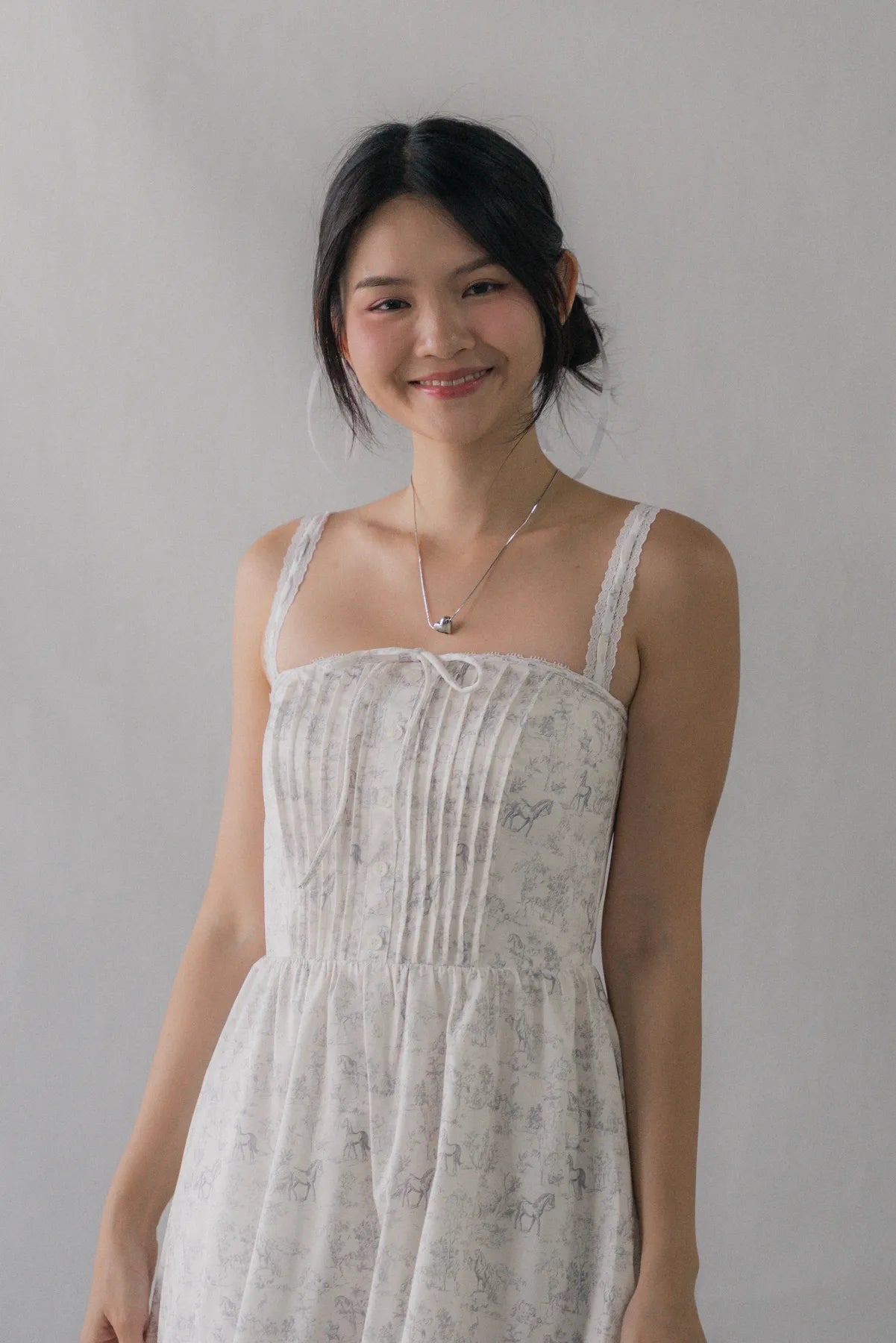 Ava Padded Pintuck Long Dress