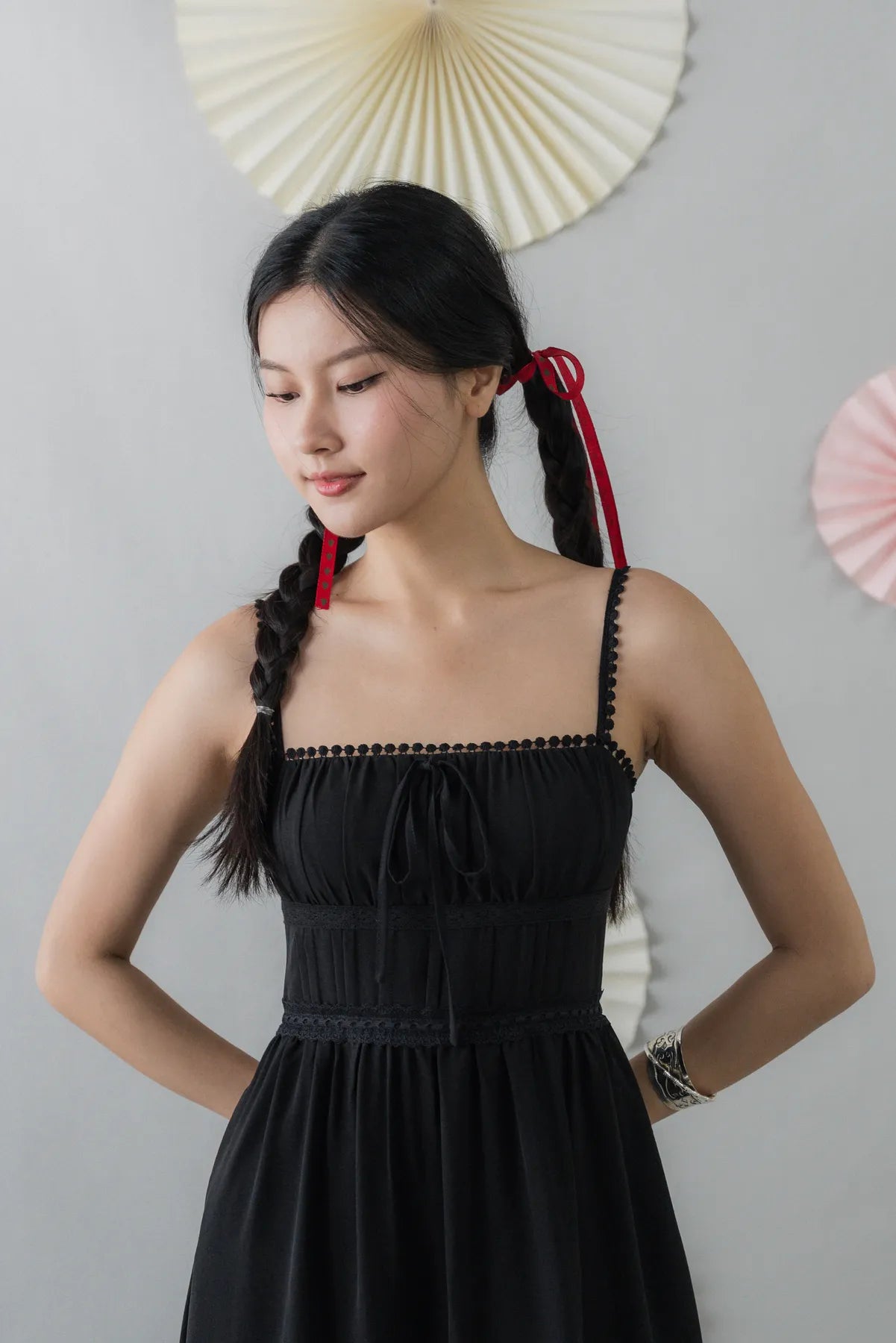 Elysia Ribbon Pintuck Padded Maxi Dress