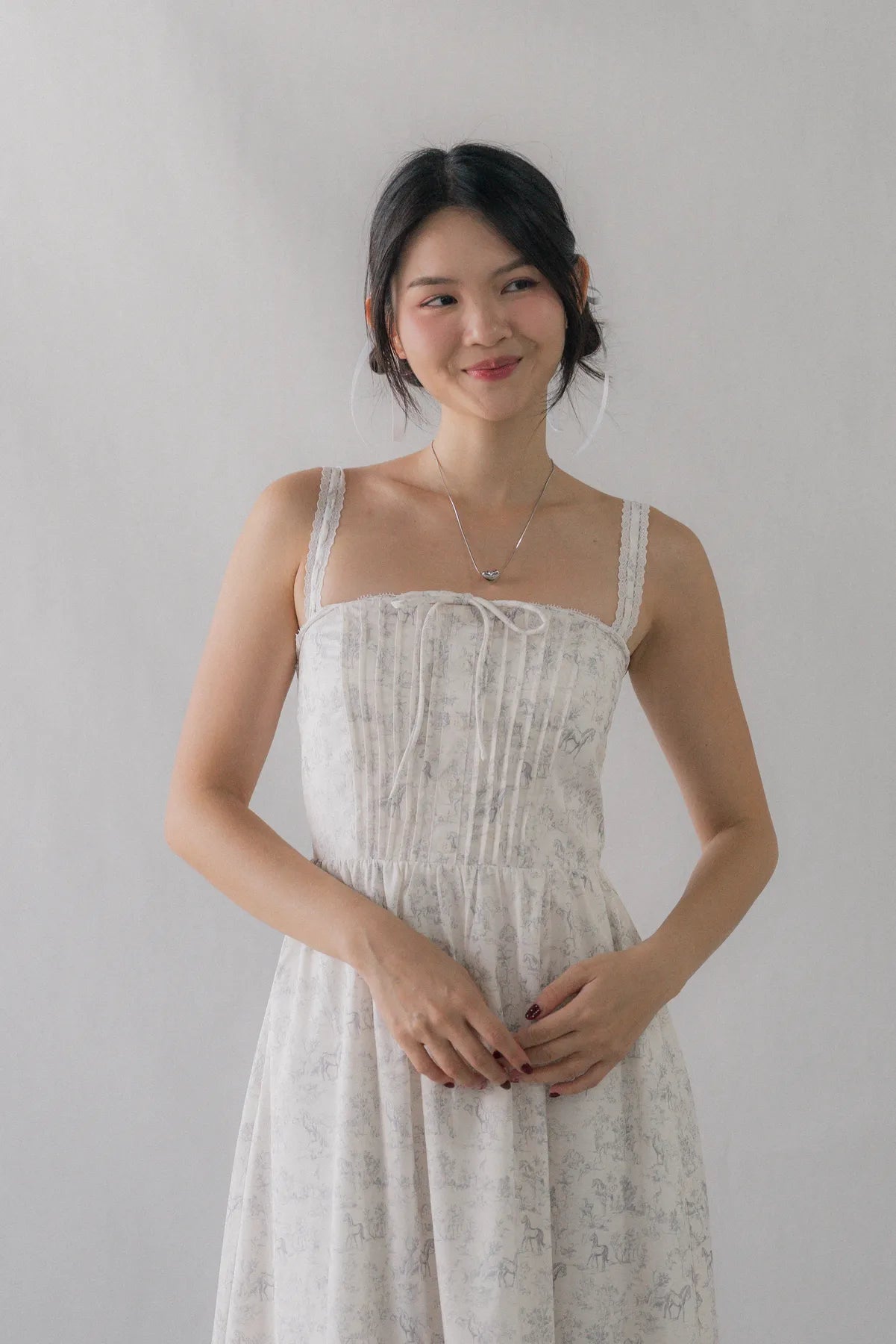 Ava Padded Pintuck Long Dress