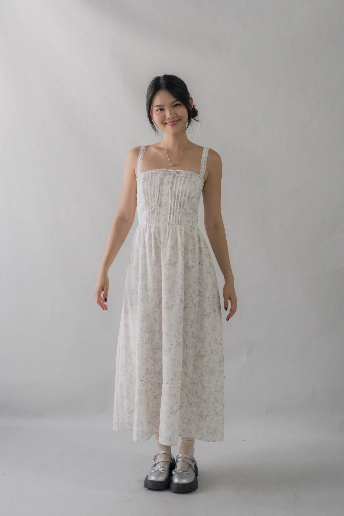 Ava Padded Pintuck Long Dress