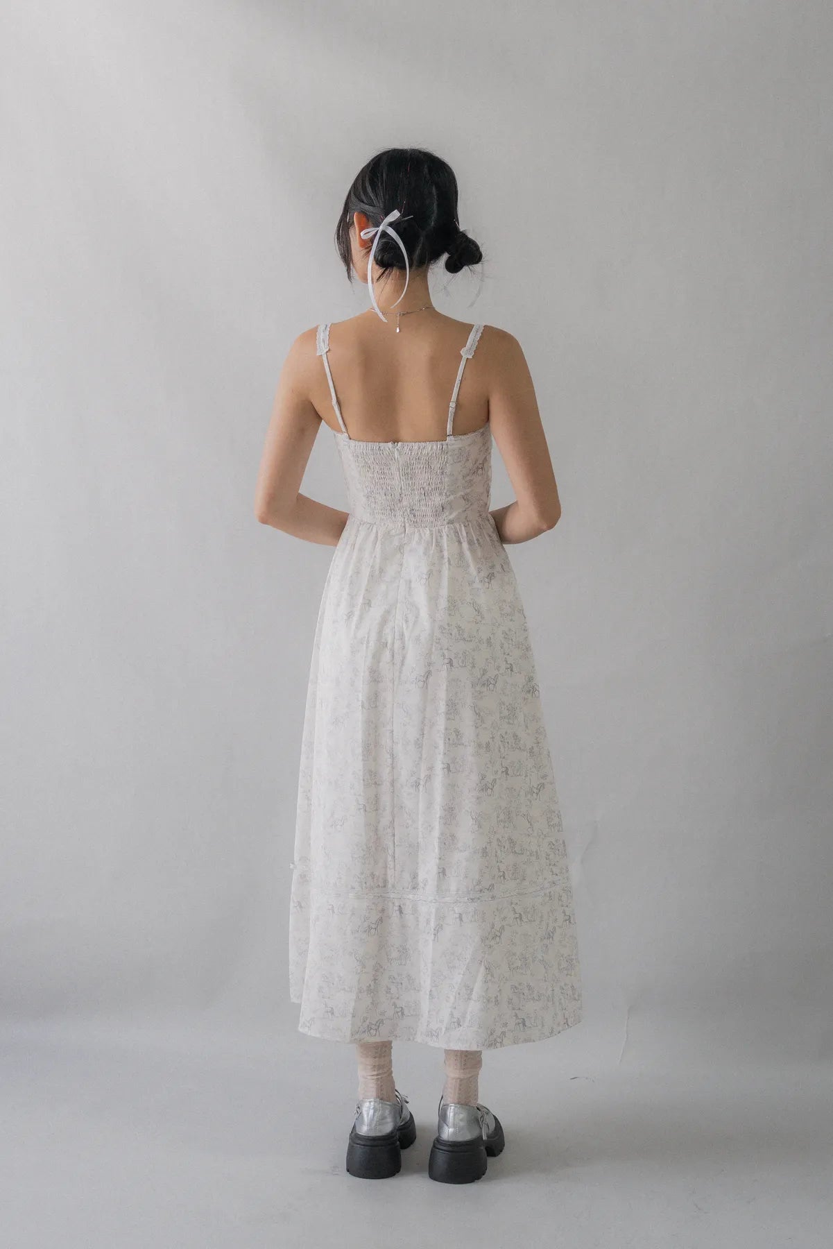 Ava Padded Pintuck Long Dress