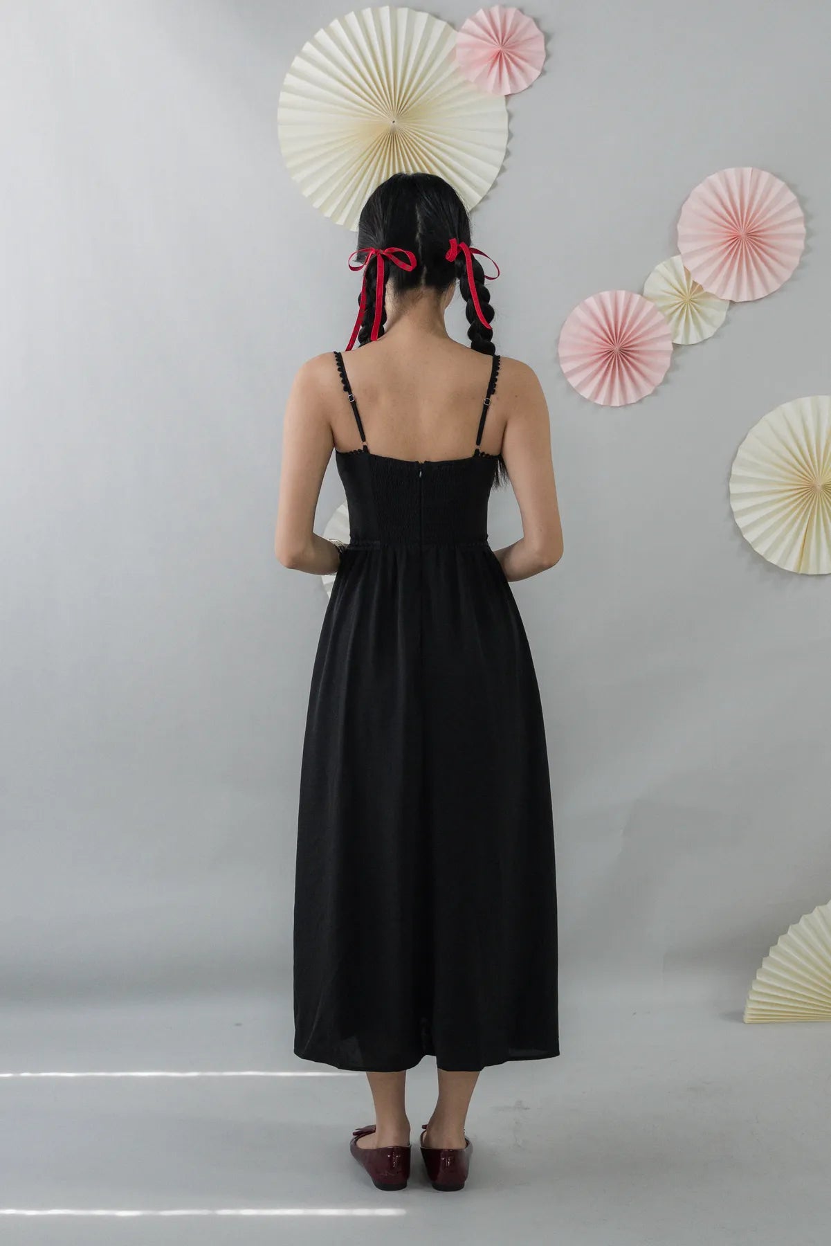 Elysia Ribbon Pintuck Padded Maxi Dress