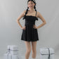 Elysia Ribbon Pintuck Padded Mini Romper Dress