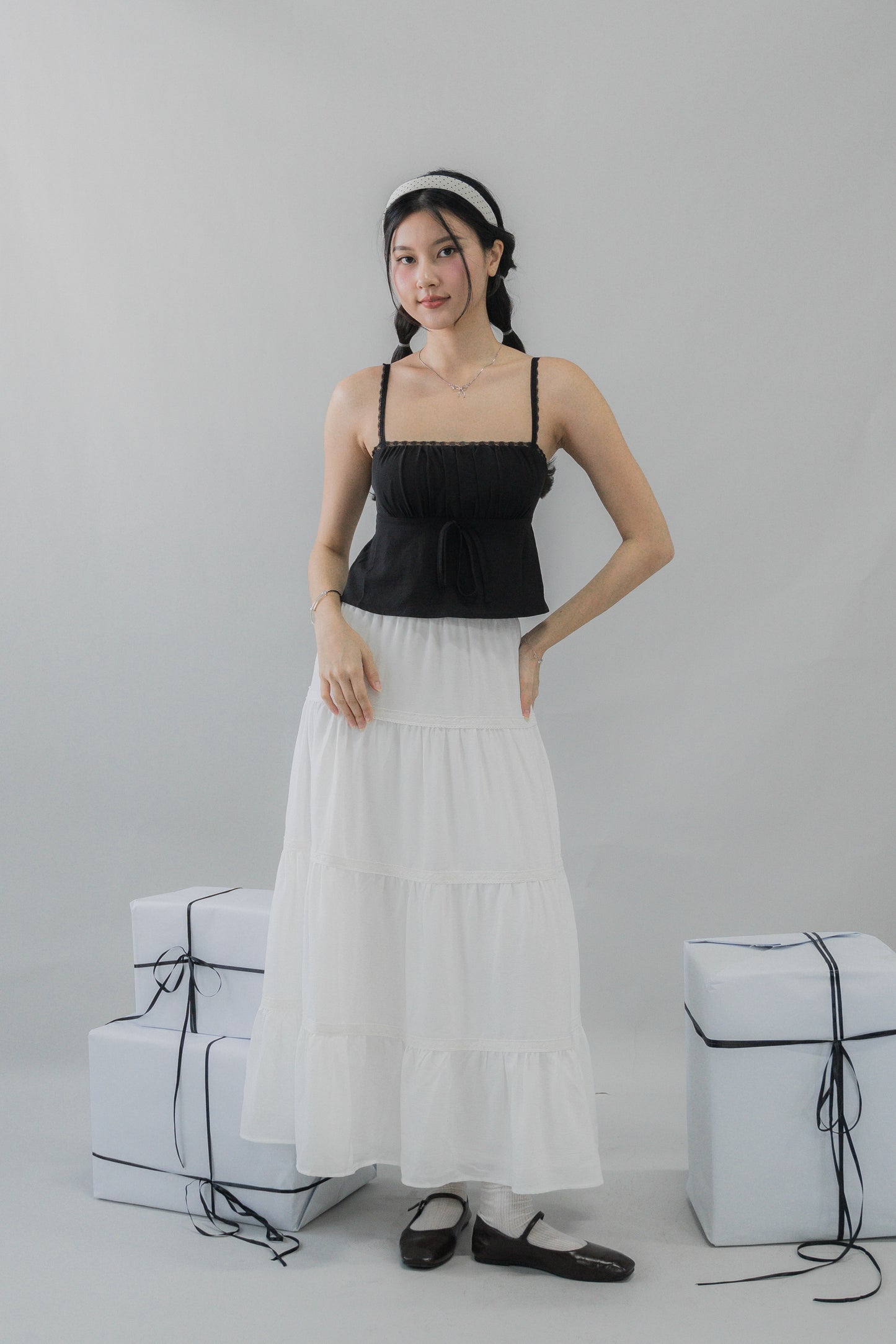 Kiara Lace Trim Ribbon Padded Babydoll Top