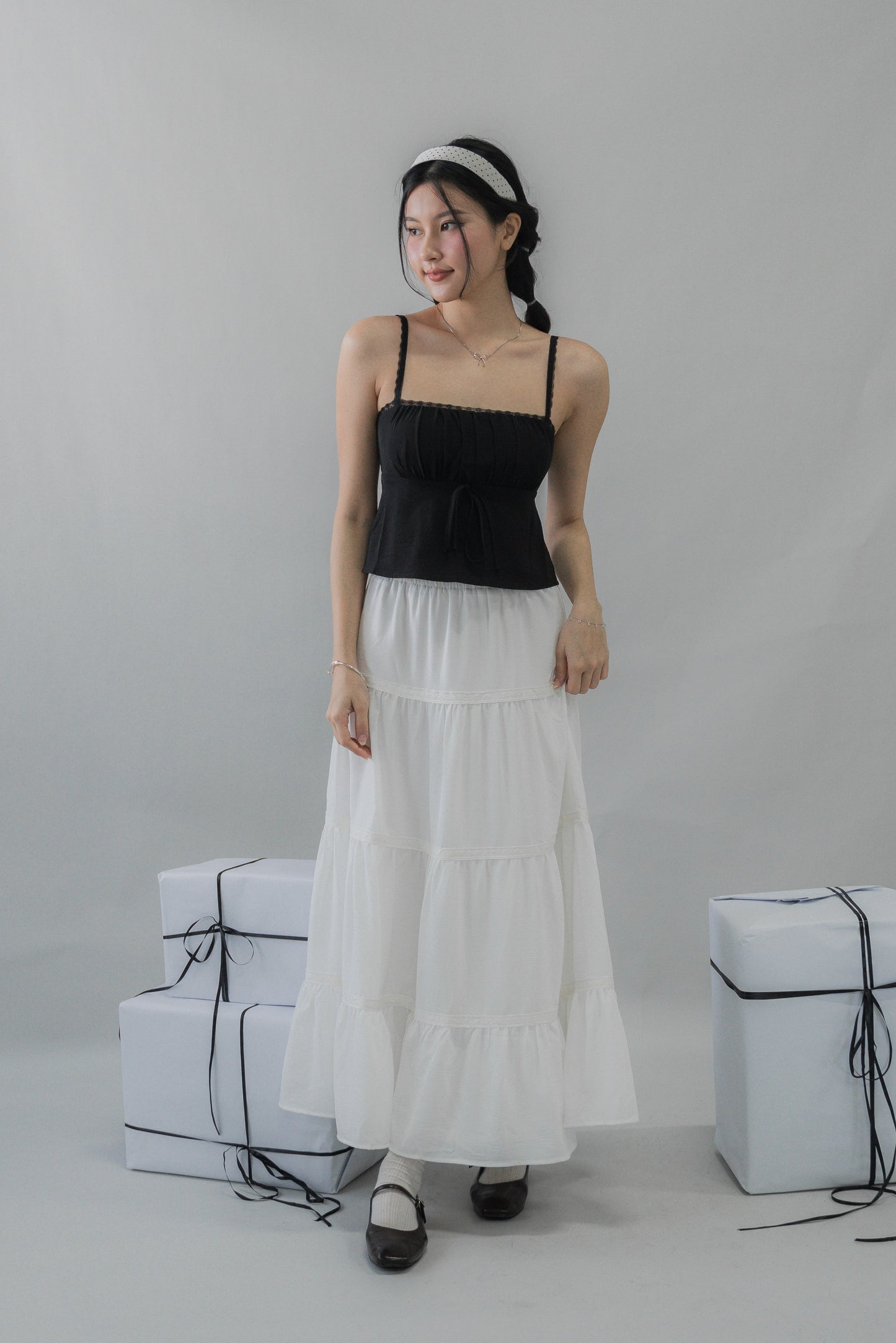 Kiara Lace Trim Ribbon Padded Babydoll Top