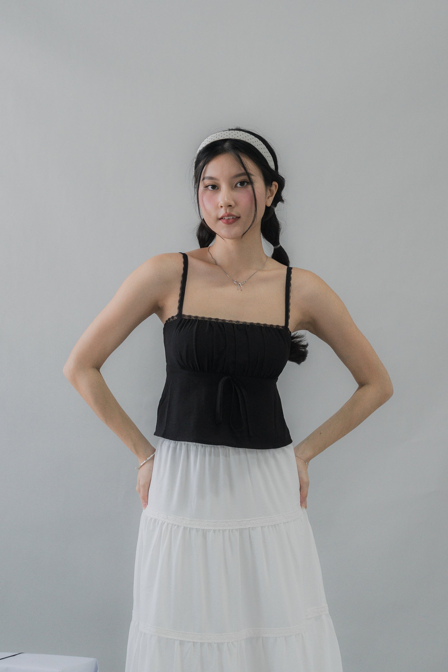 Kiara Lace Trim Ribbon Padded Babydoll Top
