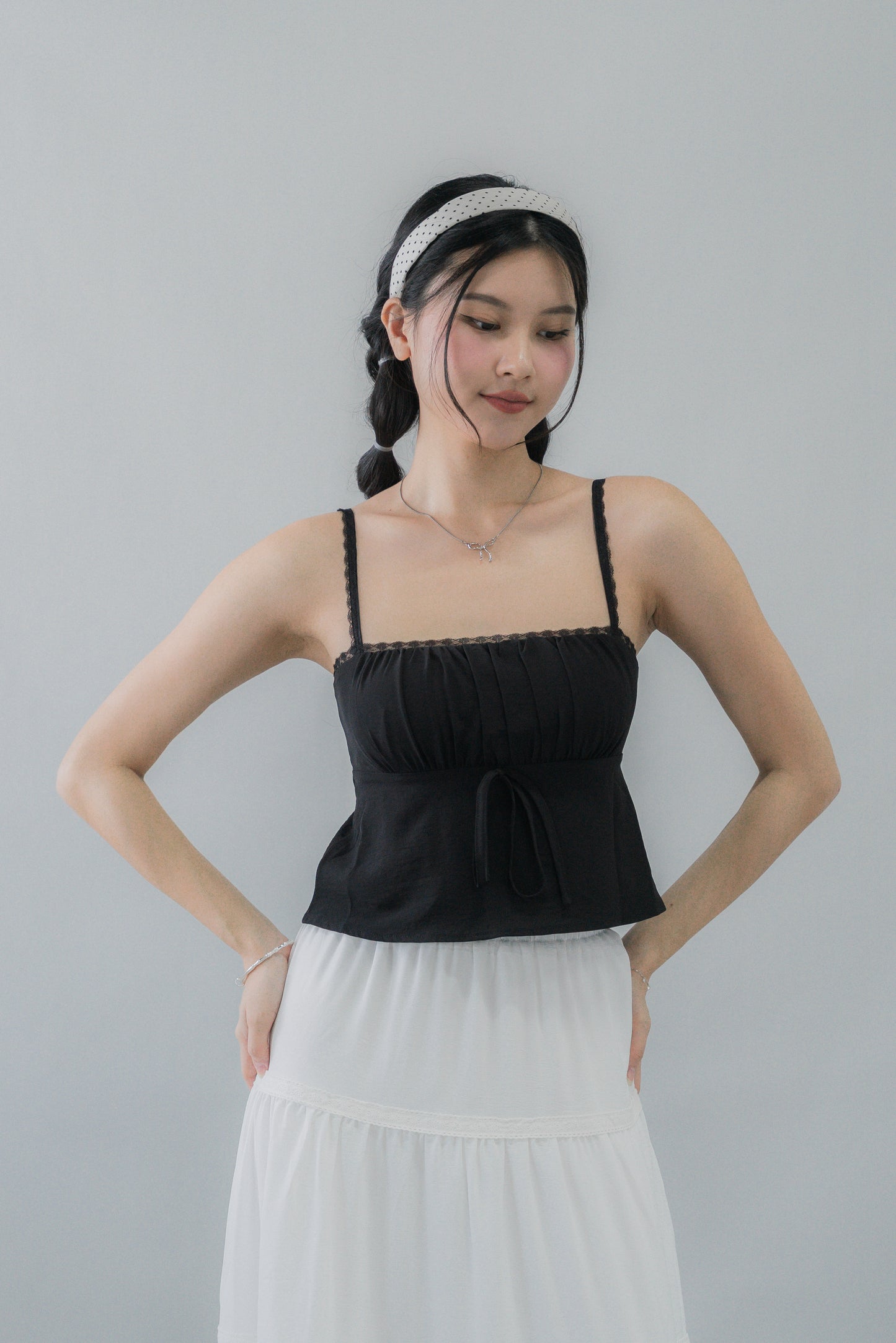 Kiara Lace Trim Ribbon Padded Babydoll Top