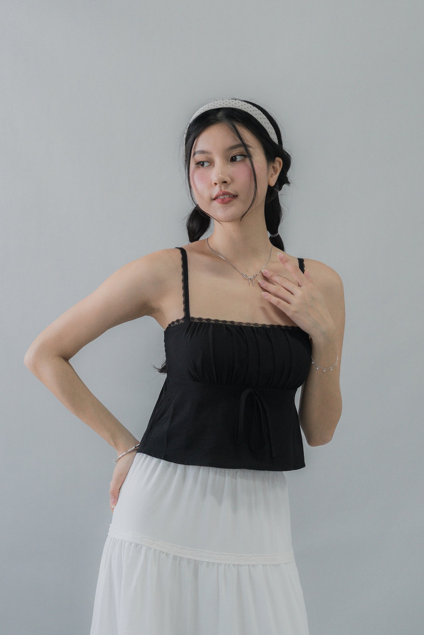 Kiara Lace Trim Ribbon Padded Babydoll Top
