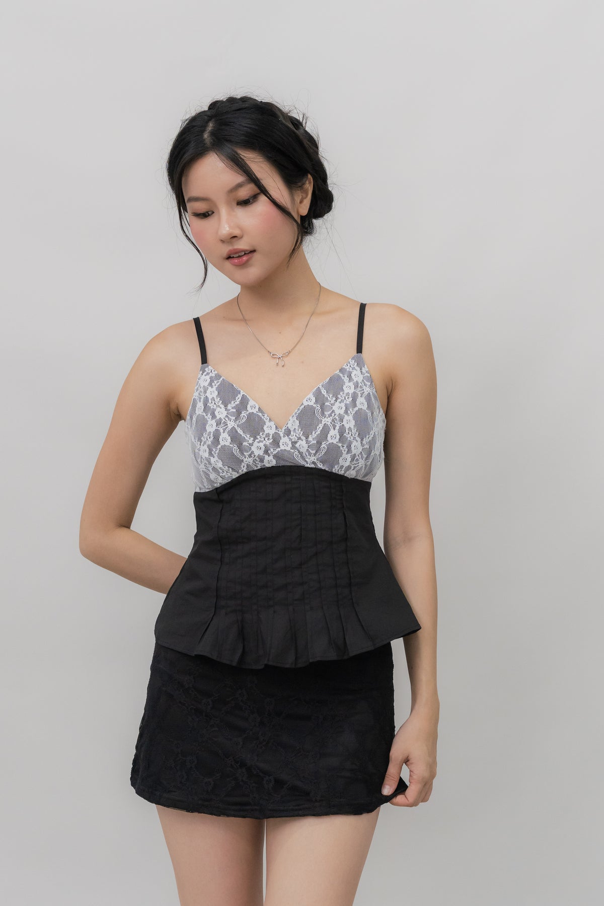 Ines Lace Padded Pintuck Top