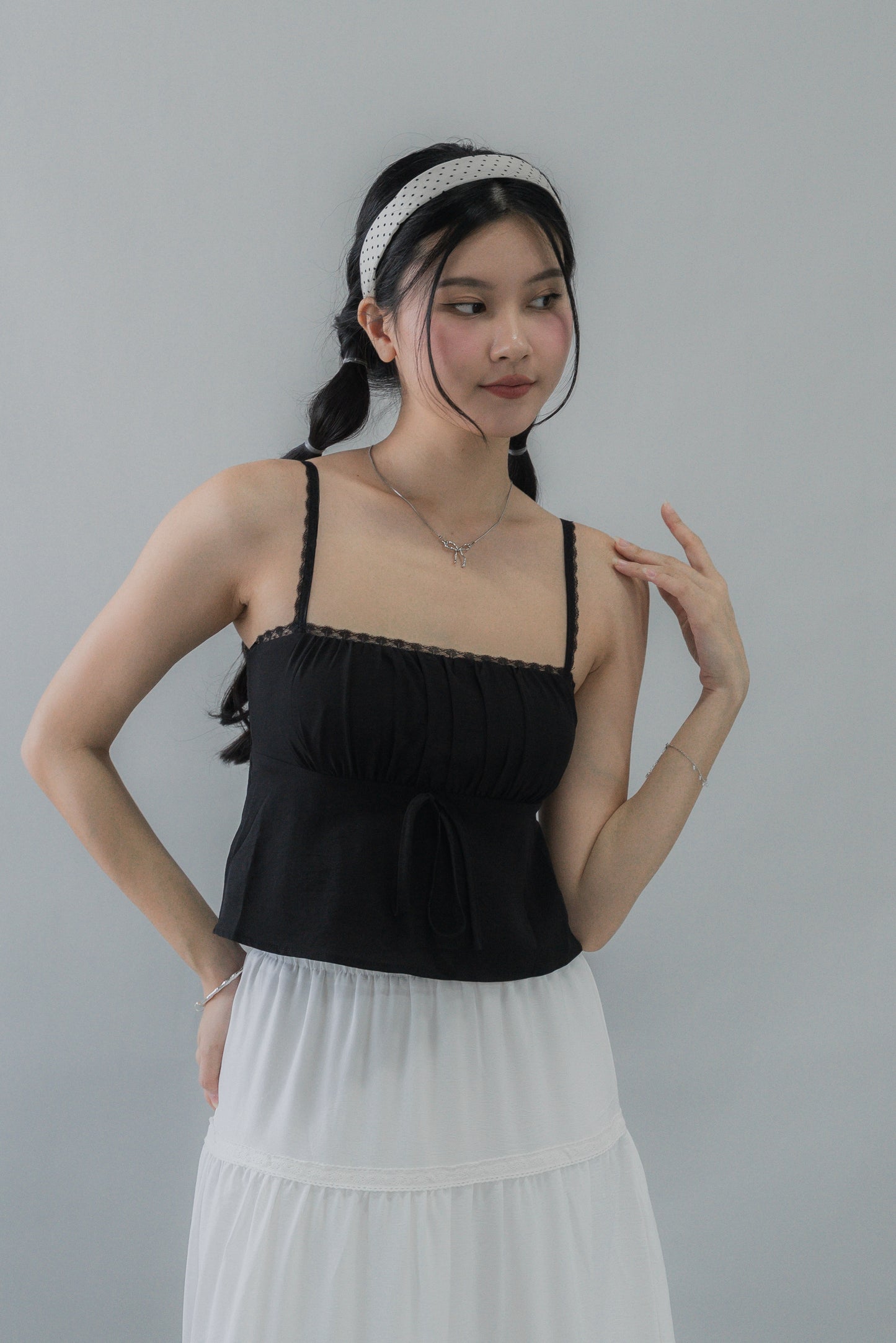 Kiara Lace Trim Ribbon Padded Babydoll Top