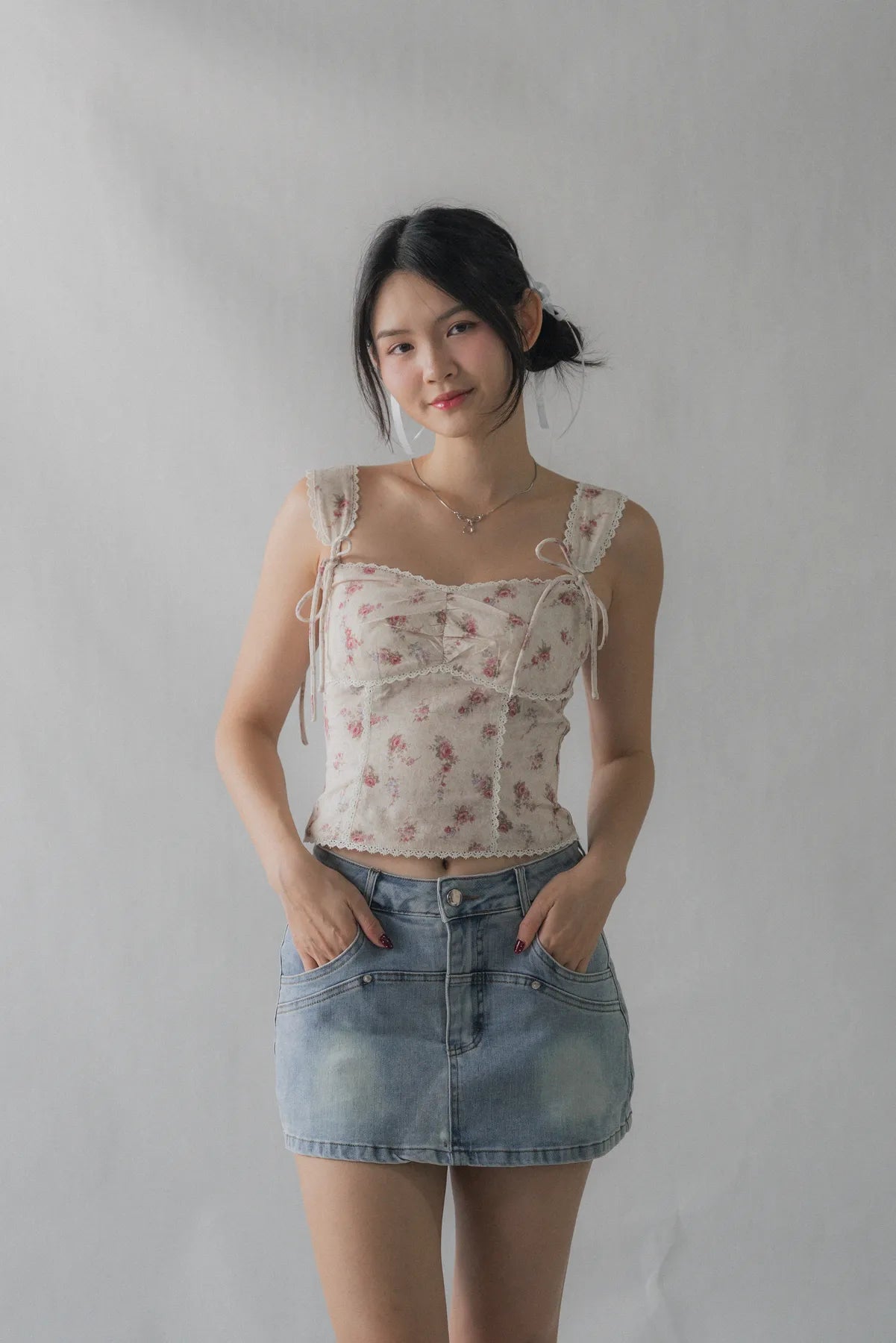 Elora Padded Ribbon Tie Top