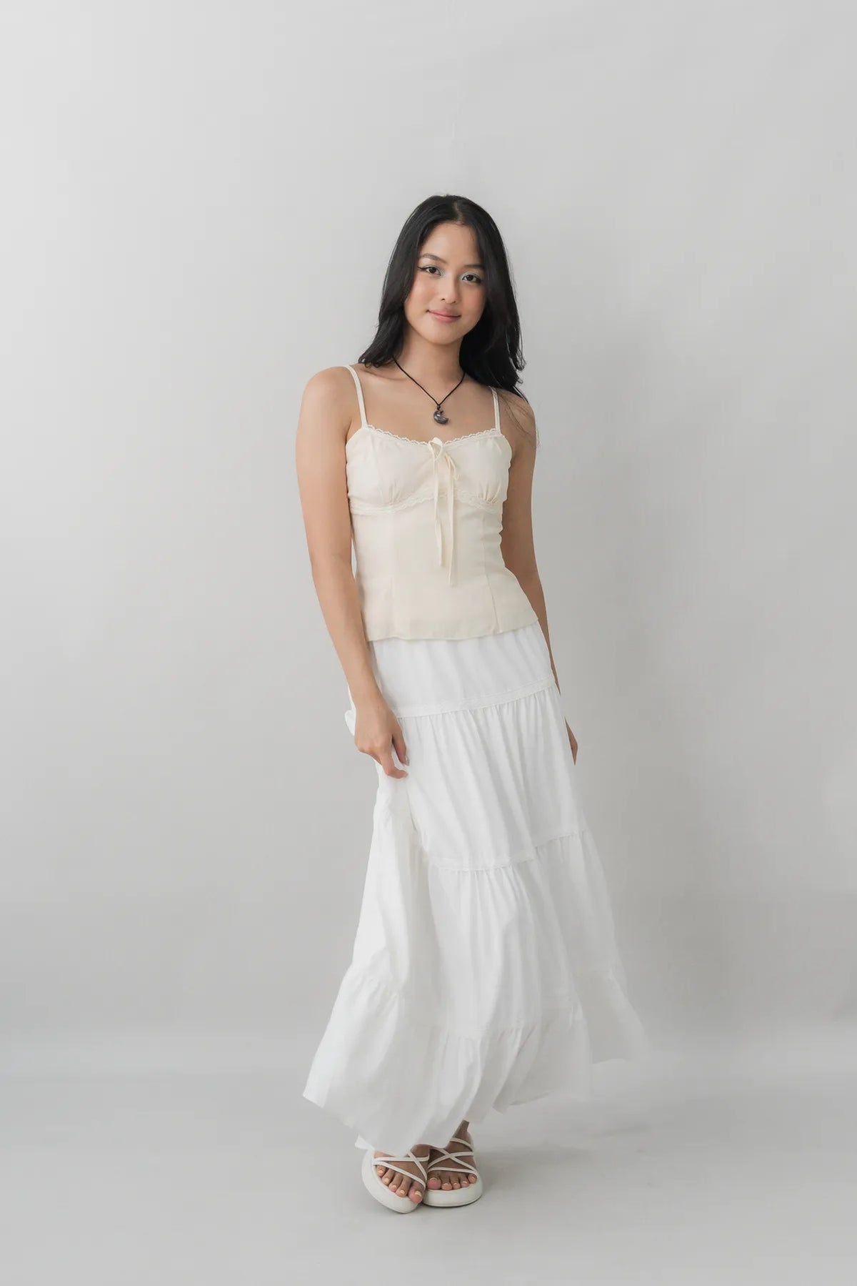 Christine Lace Ribbon Padded Tank Top