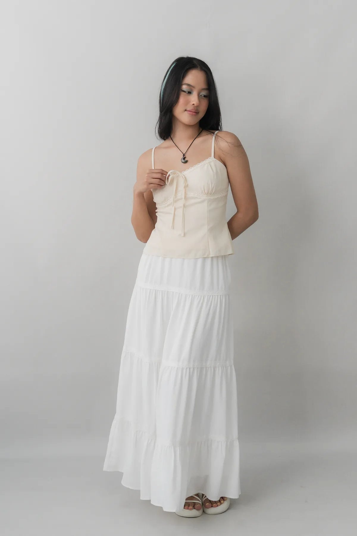 Christine Lace Ribbon Padded Tank Top