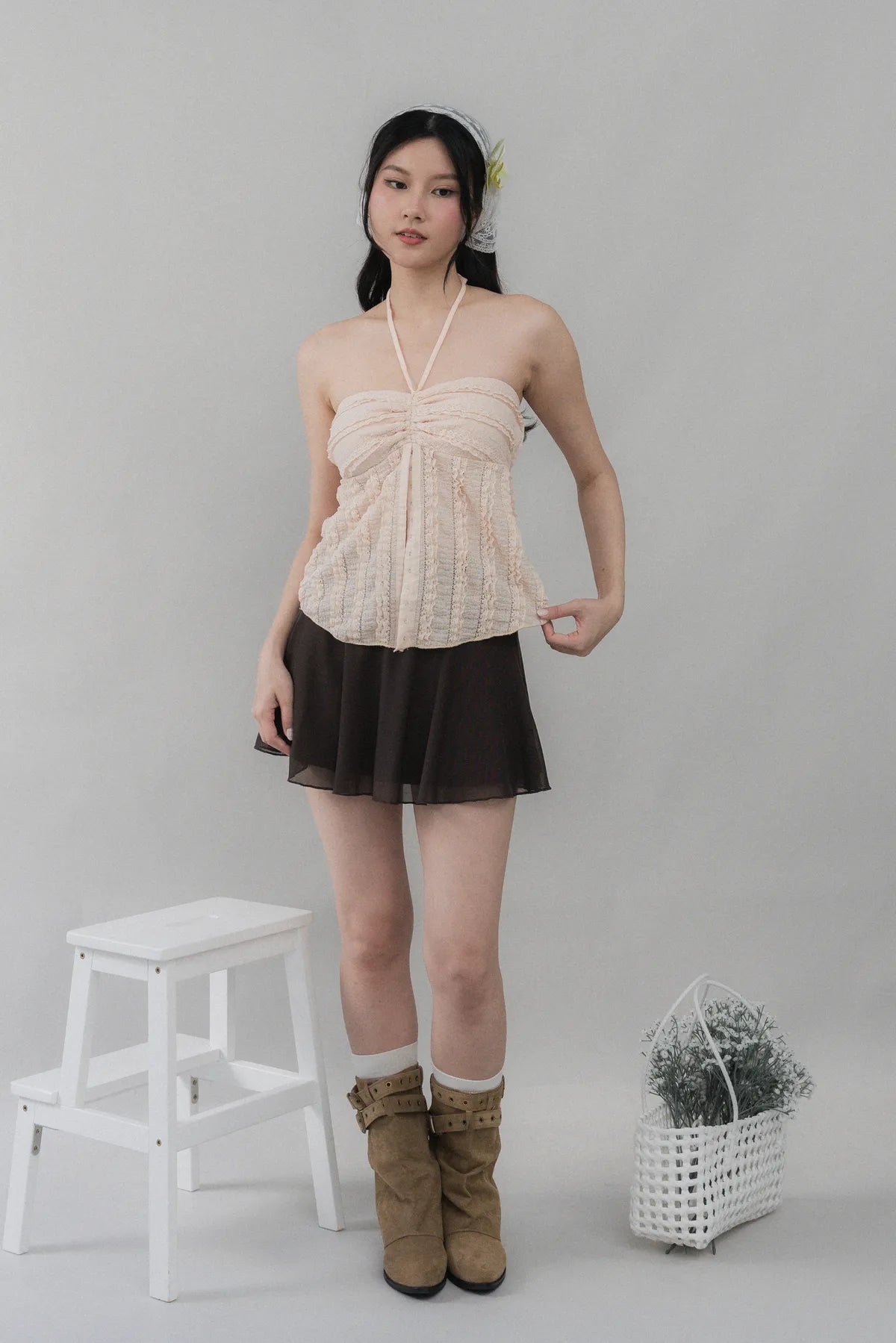 Nelly Ruffled Halter Tie Top
