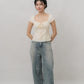 Christine Sleeved Padded Lace Ribbon Top