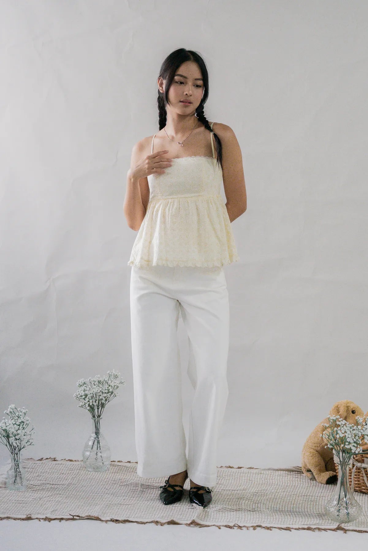 Jolyn Eyelet Babydoll Padded Top
