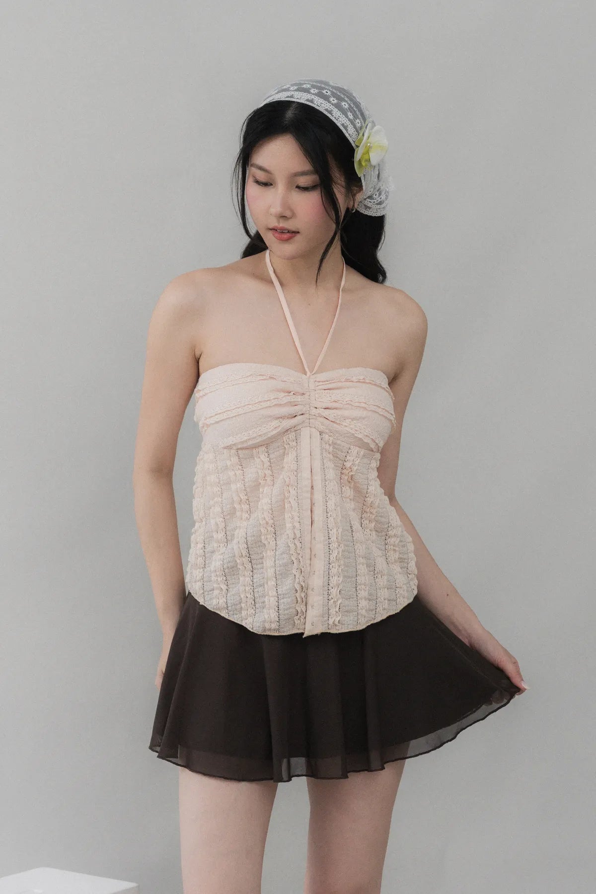 Nelly Ruffled Halter Tie Top