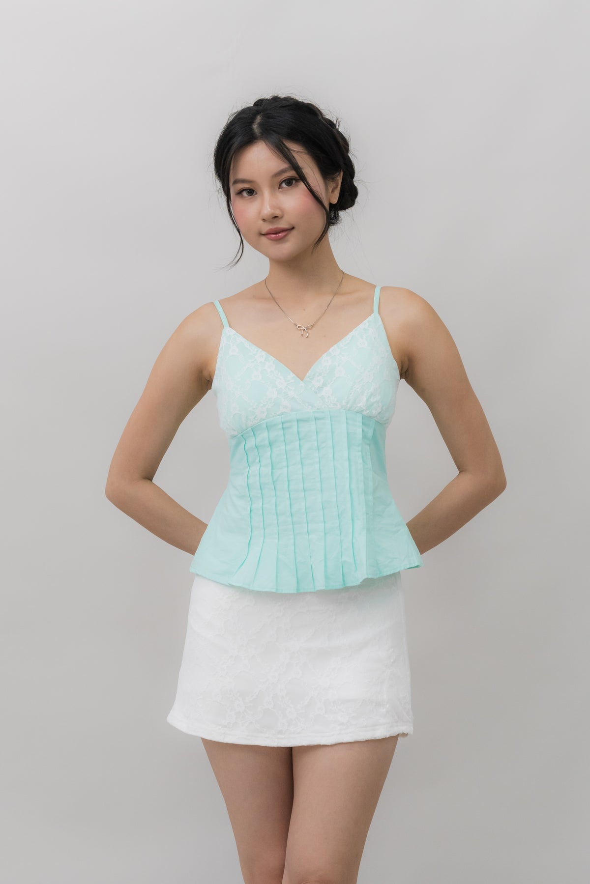 Ines Lace Padded Pintuck Top