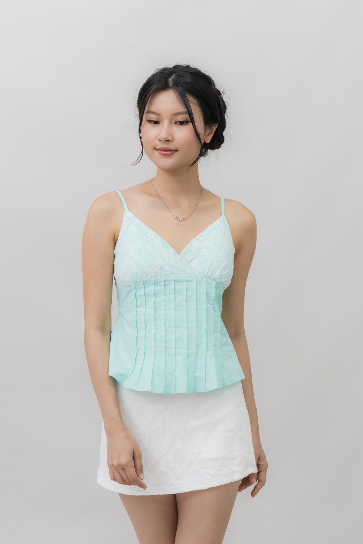 Ines Lace Padded Pintuck Top