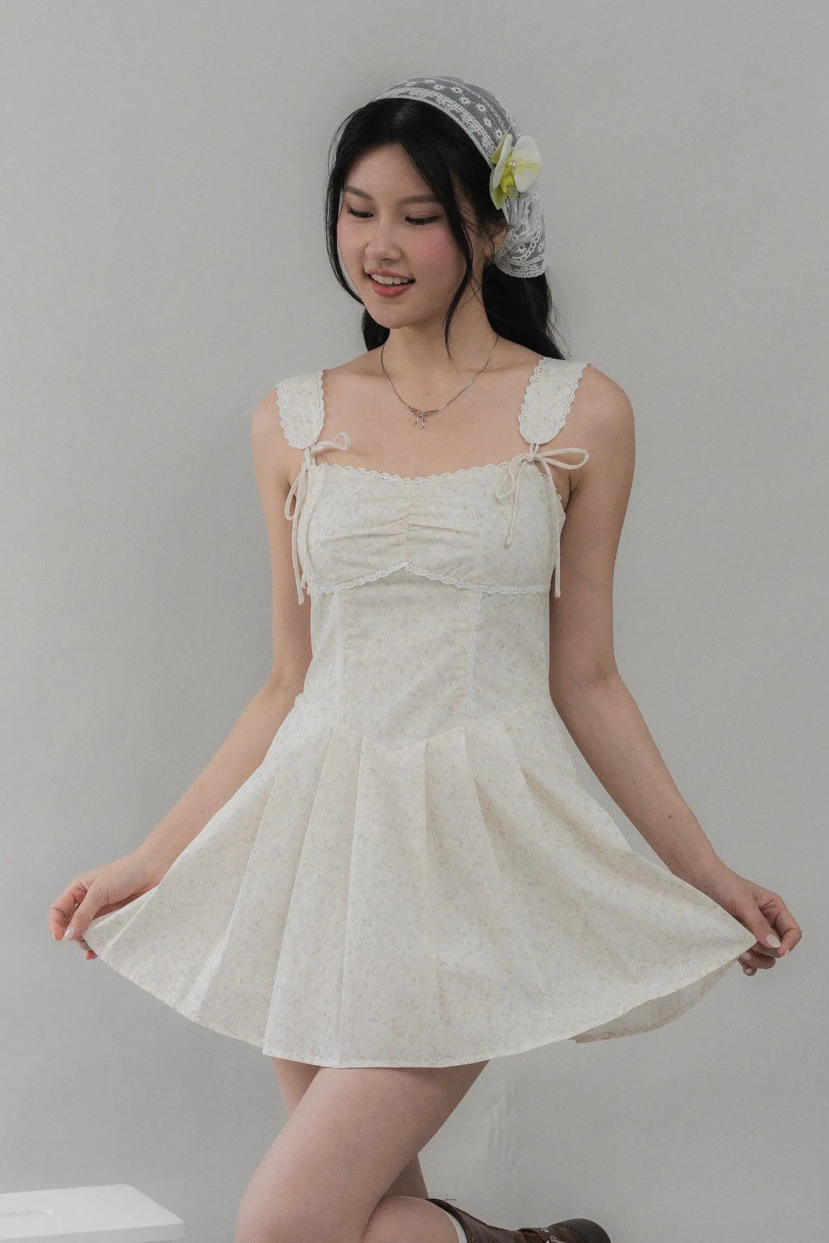 Elora Padded Ribbon Tie Dress Romper