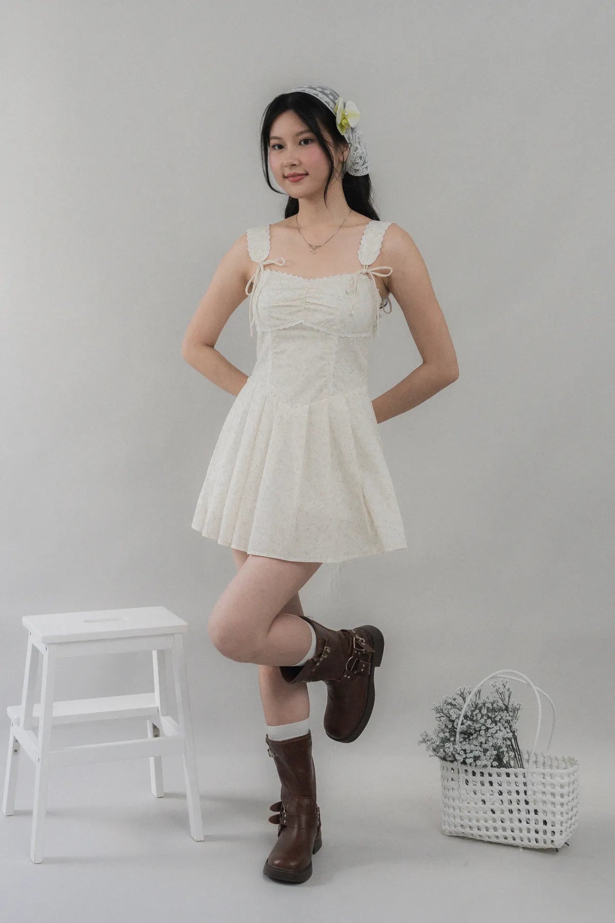Elora Padded Ribbon Tie Dress Romper