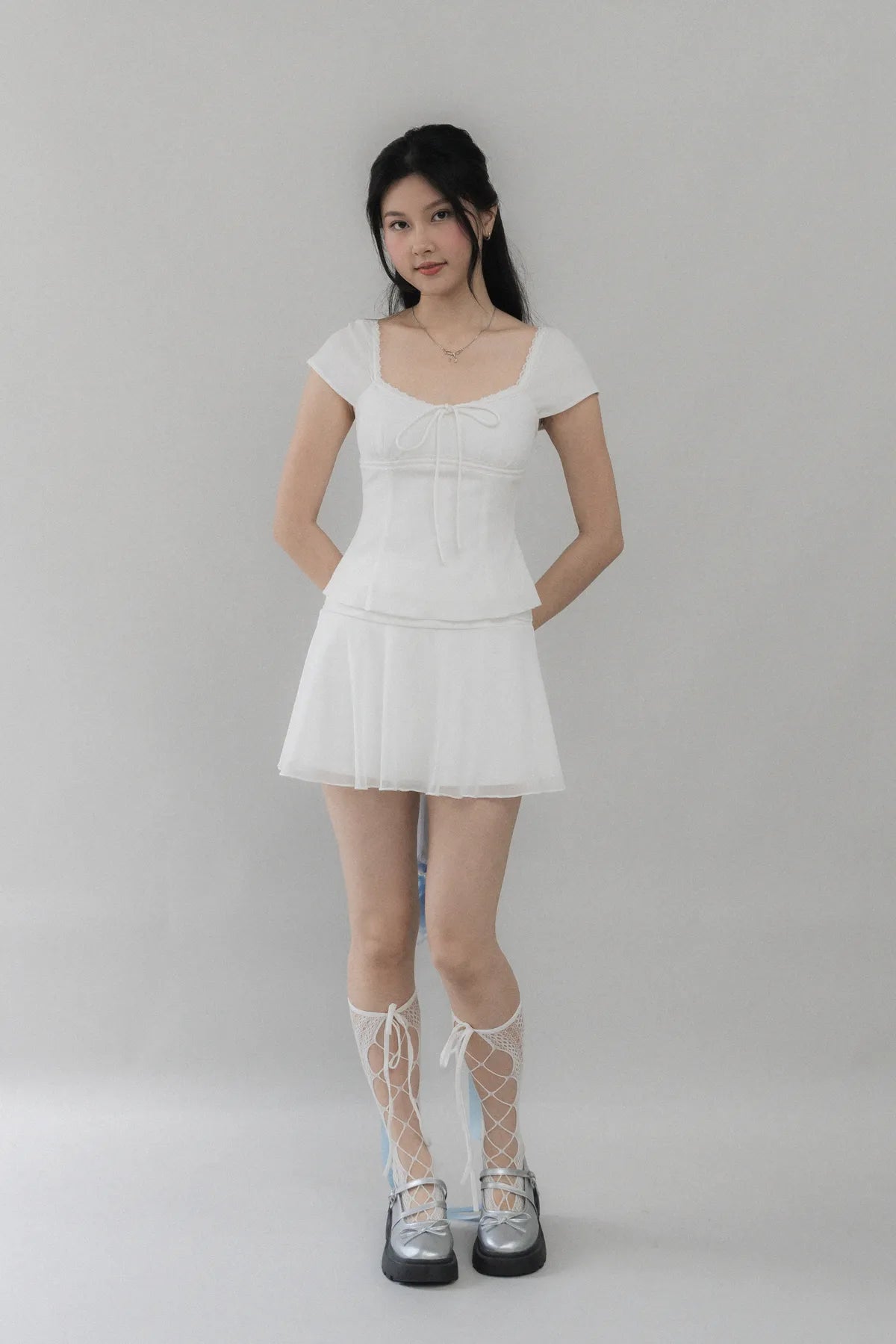 Christine Sleeved Padded Lace Ribbon Top