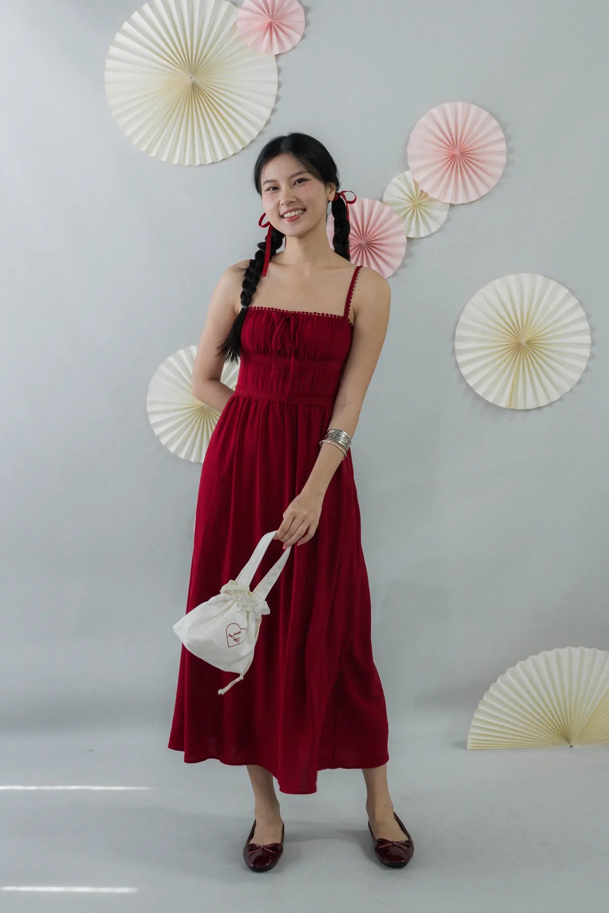 Elysia Ribbon Pintuck Padded Maxi Dress