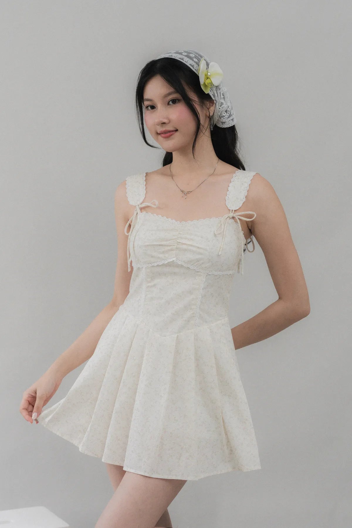 Elora Padded Ribbon Tie Dress Romper