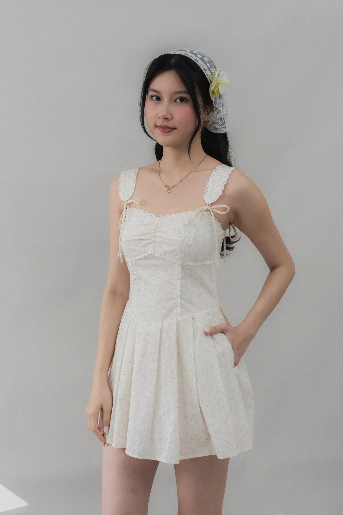 Elora Padded Ribbon Tie Dress Romper