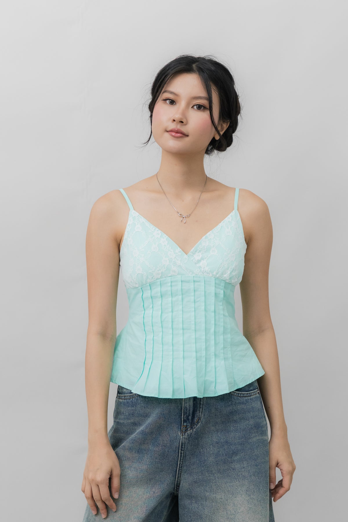 Ines Lace Padded Pintuck Top