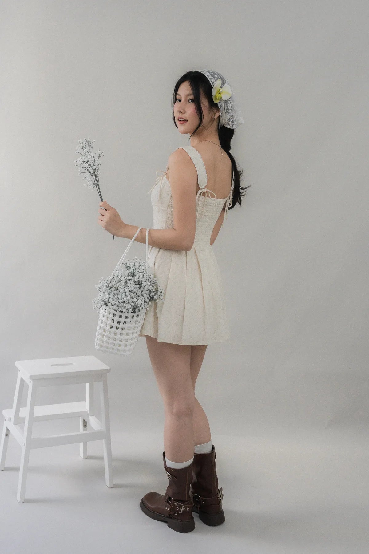 Elora Padded Ribbon Tie Dress Romper