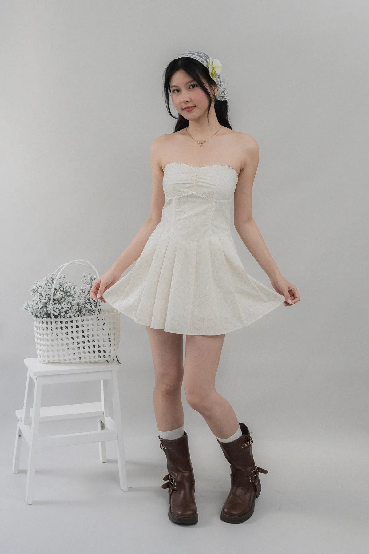 Elora Padded Ribbon Tie Dress Romper