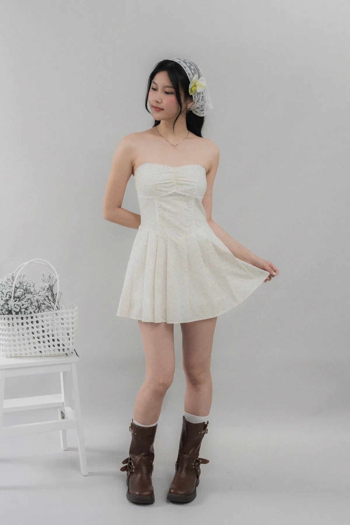 Elora Padded Ribbon Tie Dress Romper