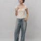 Christine Sleeved Padded Lace Ribbon Top